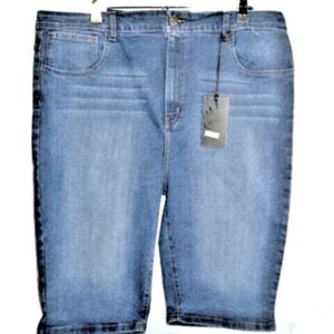 LUCKY & BLESSED Jeans Stretch Shorts Distress Women Size 22 Premium Denim Blue